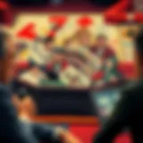 A vibrant illustration depicting various gambling games and their psychological effects.