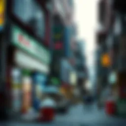 A bustling lottery shop in a vibrant neighborhood