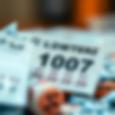 Visual representation of lottery tickets and numbers