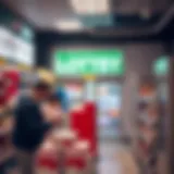 A bustling lottery sales outlet showcasing various lottery products