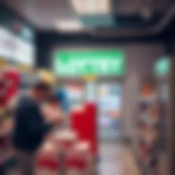 A bustling lottery sales outlet showcasing various lottery products