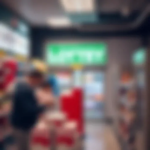 Vibrant Lottery Sales Outlet A bustling lottery sales outlet showcasing various lottery products