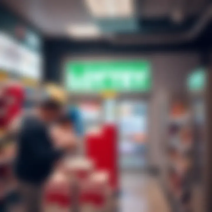 Vibrant Lottery Sales Outlet A bustling lottery sales outlet showcasing various lottery products