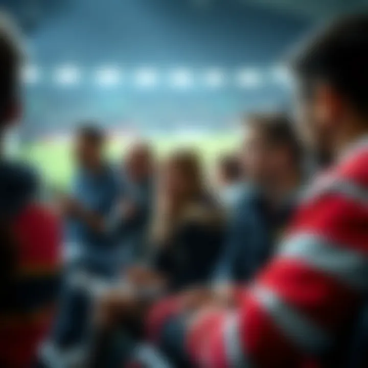 Diverse Enthusiasts Engaged in Football Viewing A diverse group of sports enthusiasts watching a football match on various devices.