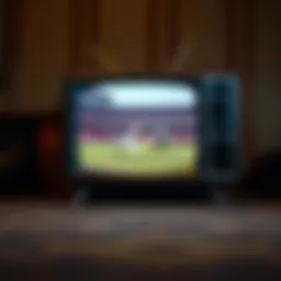 A vintage television broadcasting a classic sports event